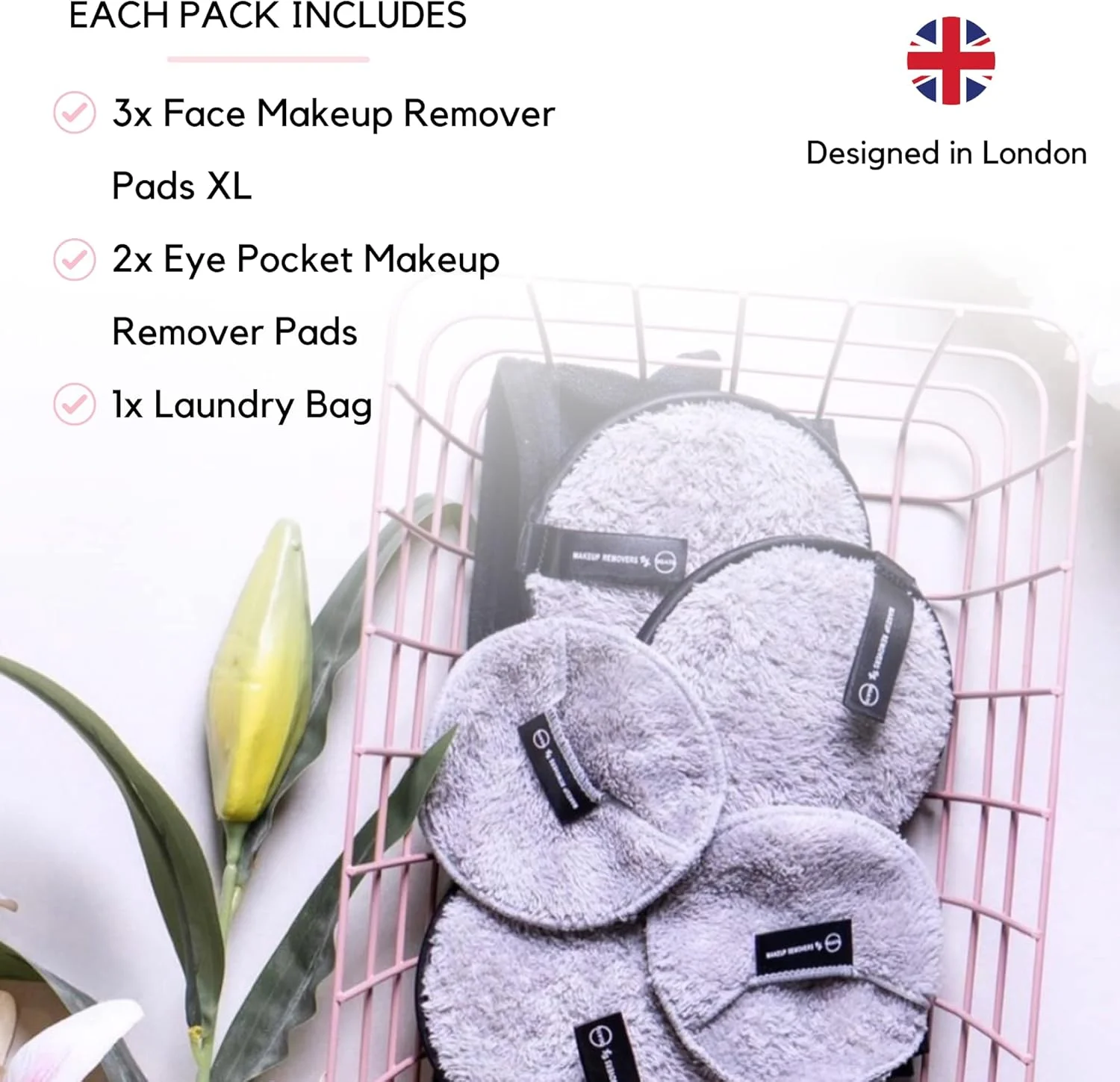 پدهای پاک کننده آرایش چندبار مصرف Ogato با کیف شستشو و هدبند (ست 7 تکه، 12 سانتی متر)