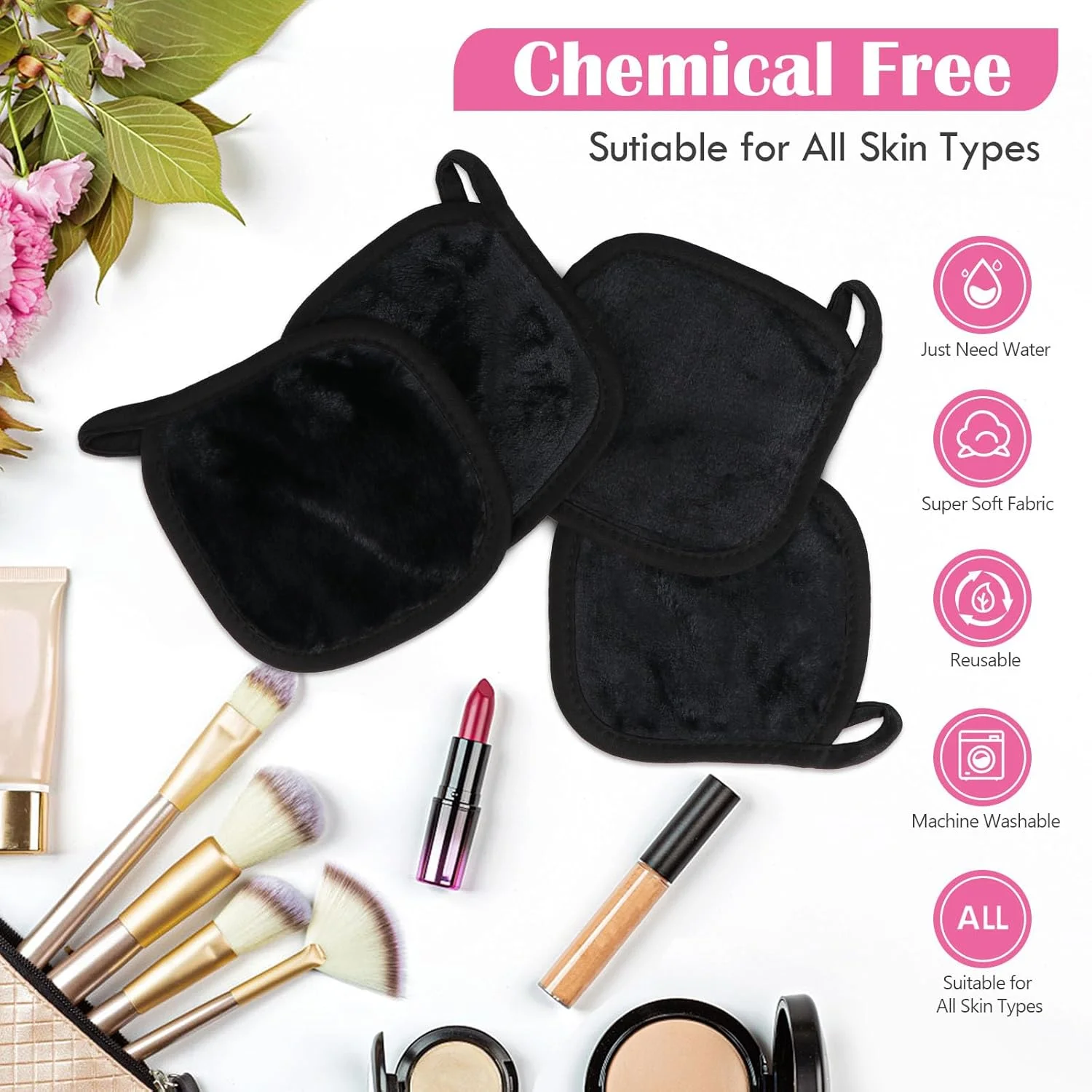 دستمال پاک کننده آرایش اورایتی بسته 12 عددی، دستمال پاک کننده صورت، پدهای پاک کننده آرایش قابل استفاده مجدد که فورا آلودگی را فقط با آب پاک می کنند، 5 x 5 اینچ (مشکی)
