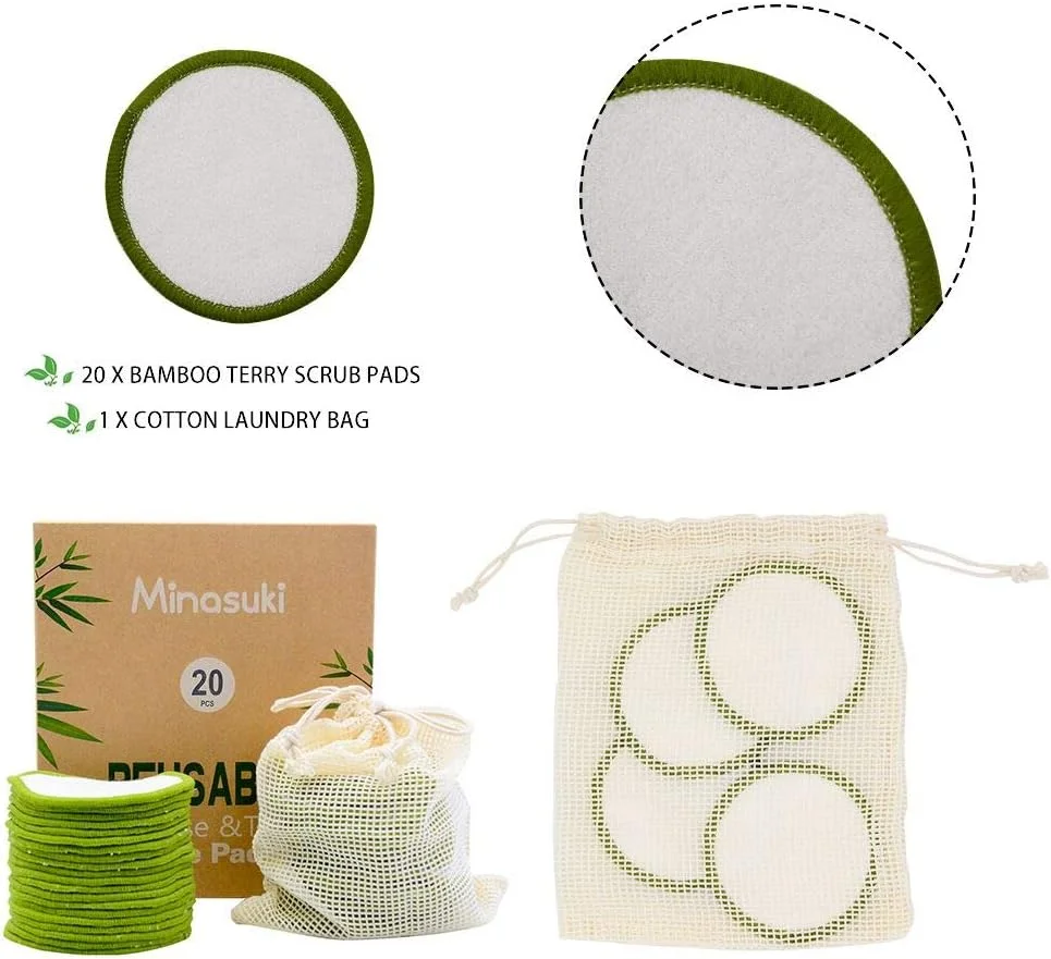 Minasuki 20 Pack Reusable Makeup Remover Pads - Bamboo Reusable Cotton Rounds for Toner, Washable Eco-Friendly Pads for All Skin Types with Cotton Laundry Bag Minasuki 20 Pack Reusable Makeup Remover Pads - Bamboo Reusable Cotton Rounds for Toner, Washable Eco-Friendly Pads for All Skin Types with Cotton Laundry Bag