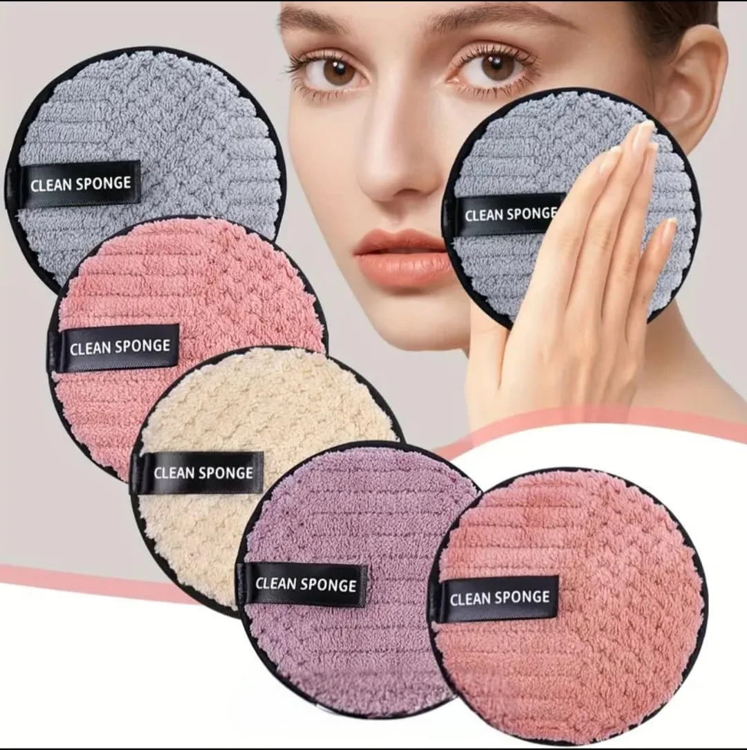 پدهای پاک کننده آرایش - میکروفیبر قابل استفاده مجدد - بسته 5 عددی با کیف توری نخی، فوق العاده نرم، سازگار با محیط زیست، اسفنج های تمیز کننده کرکی برای انواع پوست - استفاده مرطوب و خشک.