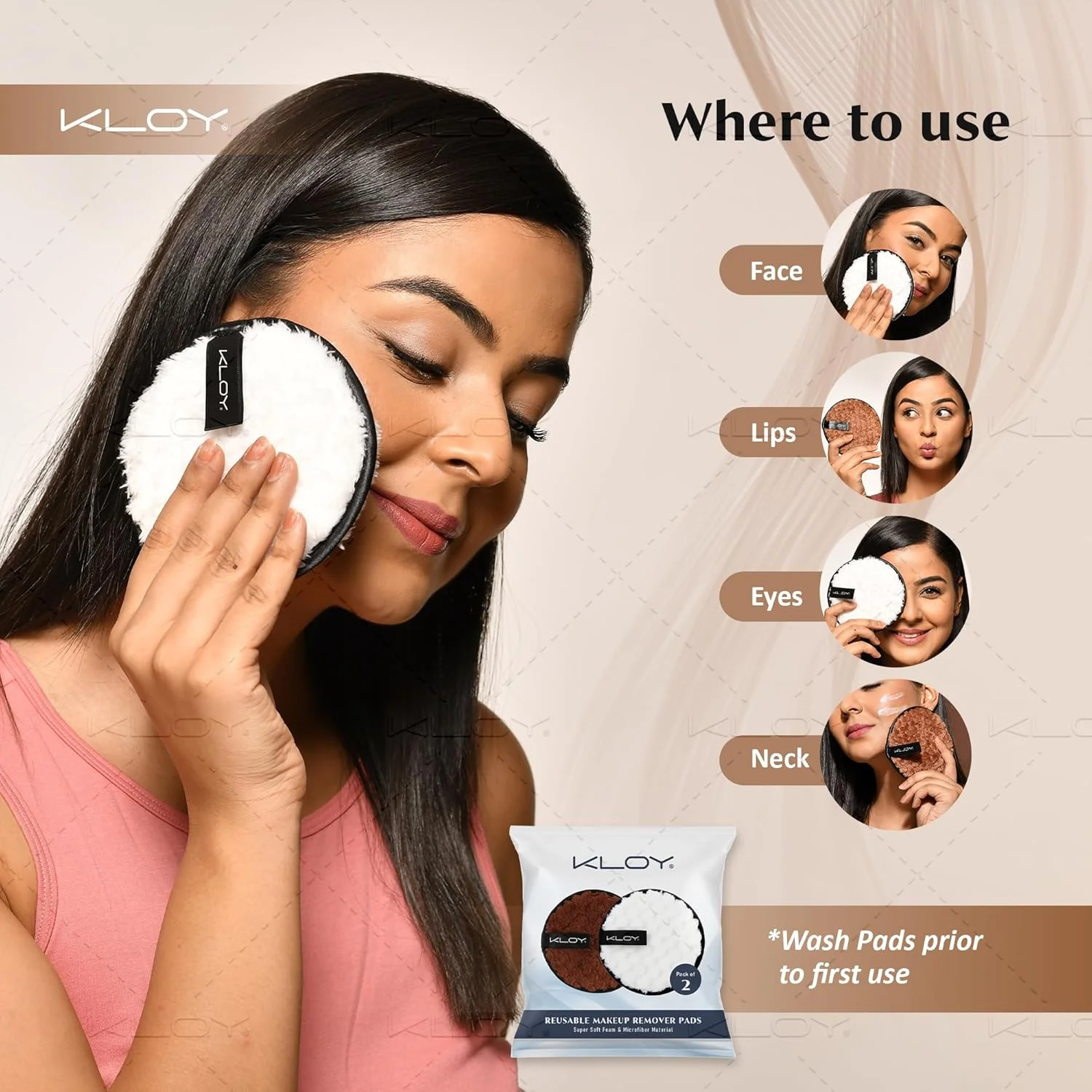 KLOY Reusable Multipurpose Makeup Removal Facial Cleansing Pads (Pack of 2), Facial Makeup Remover, Eye Makeup Remover & Foundation Simple Makeup Remover Pads (White & Brown) KLOY Reusable Multipurpose Makeup Removal Facial Cleansing Pads (Pack of 2), Facial Makeup Remover, Eye Makeup Remover & Foundation Simple Makeup Remover Pads (White & Brown)