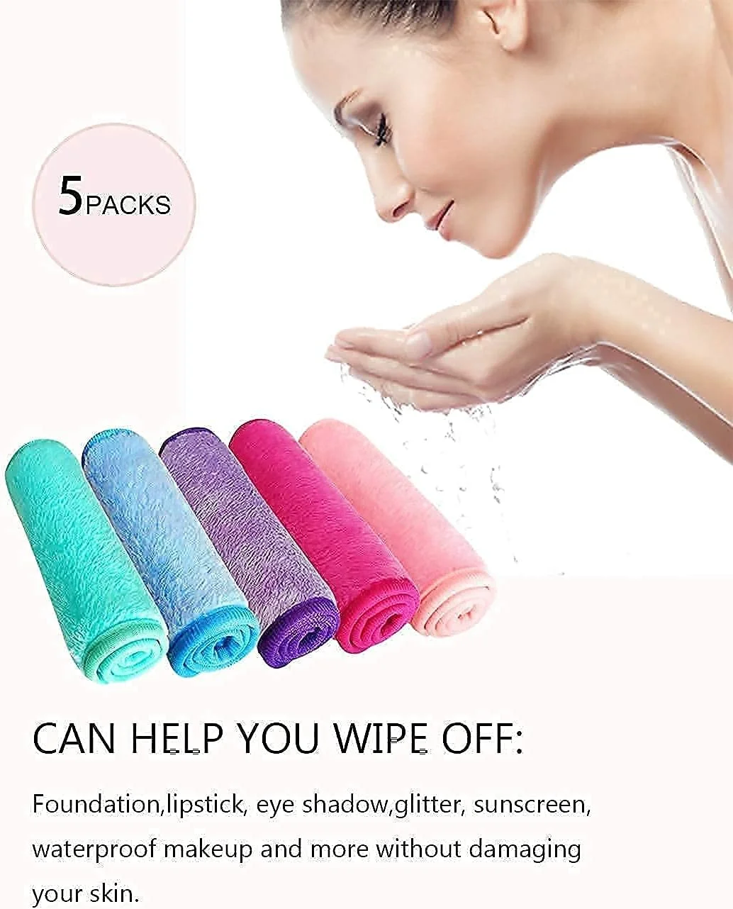 دستمال پاک کننده آرایش میکروفیبر MAKINGTEC، دستمال شستشوی سریع خشک شونده و قابل استفاده مجدد، حوله های پاک کننده آرایش صورت برای زنان (5 عدد) دستمال پاک کننده آرایش میکروفیبر MAKINGTEC، دستمال شستشوی سریع خشک شونده و قابل استفاده مجدد، حوله های پاک کننده آرایش صورت برای زنان (5 عدد)