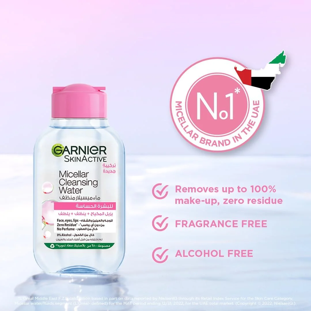 آب پاک کننده میسلار همه کاره گارنیه، پاک کننده آرایش، تمیز کننده و تسکین دهنده پوست، بدون نیاز به آبکشی، SkinActive، 100 میلی لیتر