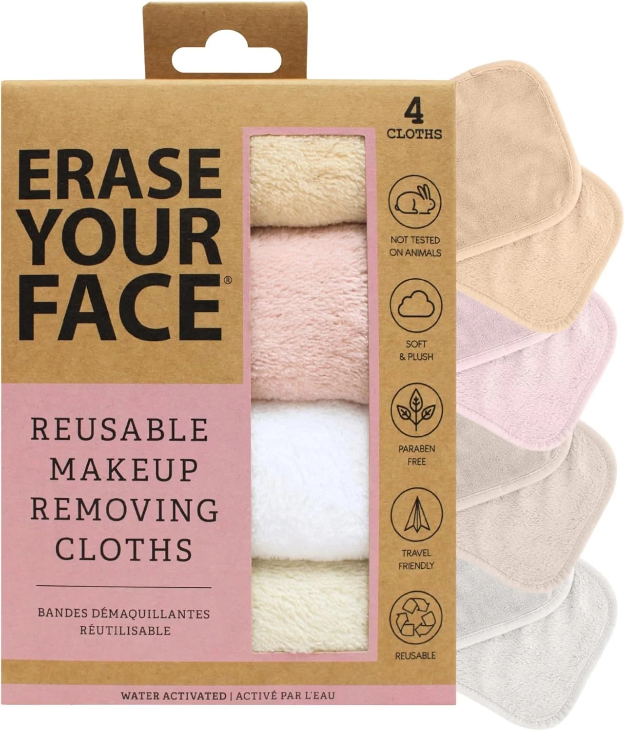 دستمال های پاک کننده آرایش صورت قابل استفاده مجدد ERASE YOUR FACE با بسته بندی سازگار با محیط زیست توسط Danielle Enterprises بسته 4 عددی D50007, ECO, 1 عدد