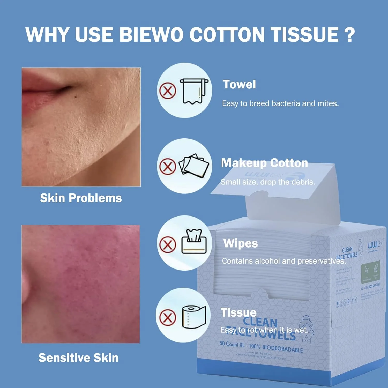 دستمالهای صورت یکبار مصرف BIEWO، دستمالهای نرم و خشک پنبهای، پارچههای بزرگ صورت، دستمال مرطوب پاک کننده آرایش، دستمال کاغذی ضخیم برای پوست حساس، 50 عدد، 1 بسته (1 بسته = 50 عدد) دستمالهای صورت یکبار مصرف BIEWO، دستمالهای نرم و خشک پنبهای، پارچههای بزرگ صورت، دستمال مرطوب پاک کننده آرایش، دستمال کاغذی ضخیم برای پوست حساس، 50 عدد، 1 بسته (1 بسته = 50 عدد)