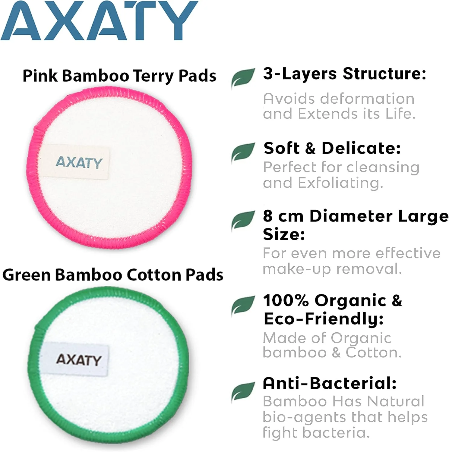 پدهای پنبه ای بامبو ارگانیک 3 لایه AXATY، 20 عدد، پدهای صورت قابل استفاده مجدد سازگار با محیط زیست، پاک کننده آرایش برای انواع پوست به همراه کیسه توری نخی پدهای پنبه ای بامبو ارگانیک 3 لایه AXATY، 20 عدد، پدهای صورت قابل استفاده مجدد سازگار با محیط زیست، پاک کننده آرایش برای انواع پوست به همراه کیسه توری نخی