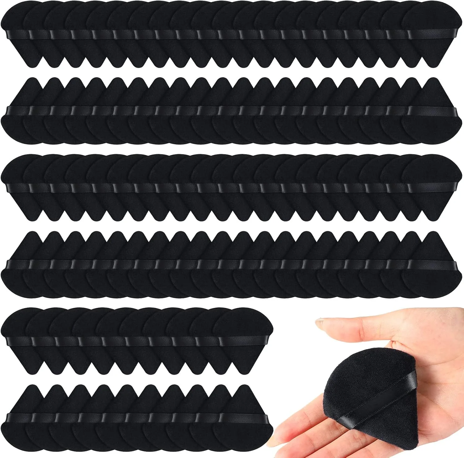 پدهای آرایشی مثلثی مین پلن، 100 عددی، پد نرم پودر صورت مناسب پودر فیکس، پودر معدنی، پودر بدن، پد مخملی لوازم آرایشی، اسفنج مرطوب و خشک ابزار آرایش (مشکی)