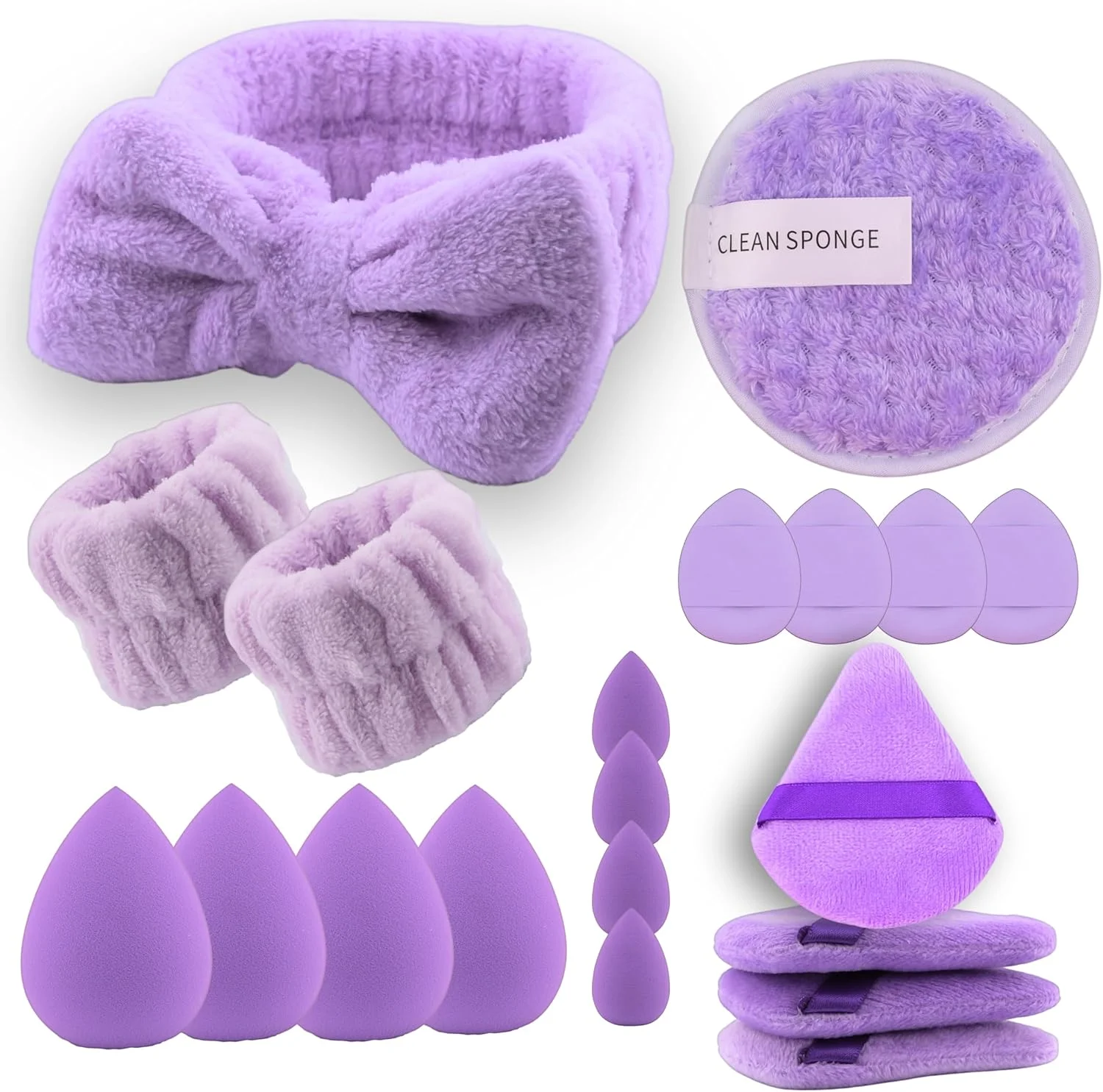 مجموعه اسفنج آرایشی - بسته بیوتی بلندر با پد پودر، اسفنج های آرایشی کوچک، پدهای مثلثی، بلندر آرایشی نرم برای مایع، پودر و کرم پودر - ست هدیه آرایشی (بنفش)