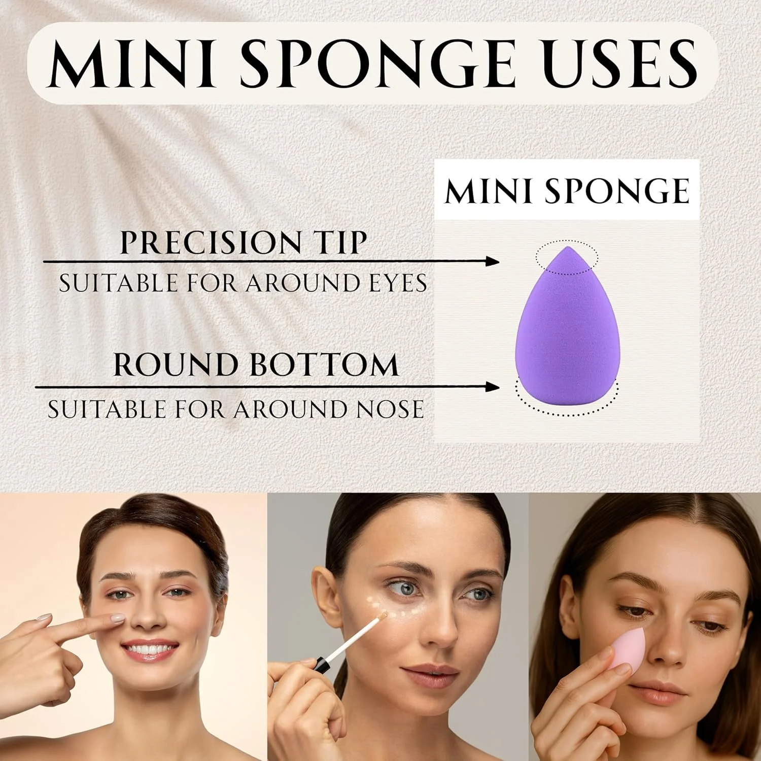 مجموعه اسفنج آرایشی - بسته بیوتی بلندر با پد پودر، اسفنج های آرایشی کوچک، پدهای مثلثی، بلندر آرایشی نرم برای مایع، پودر و کرم پودر - ست هدیه آرایشی (بنفش)