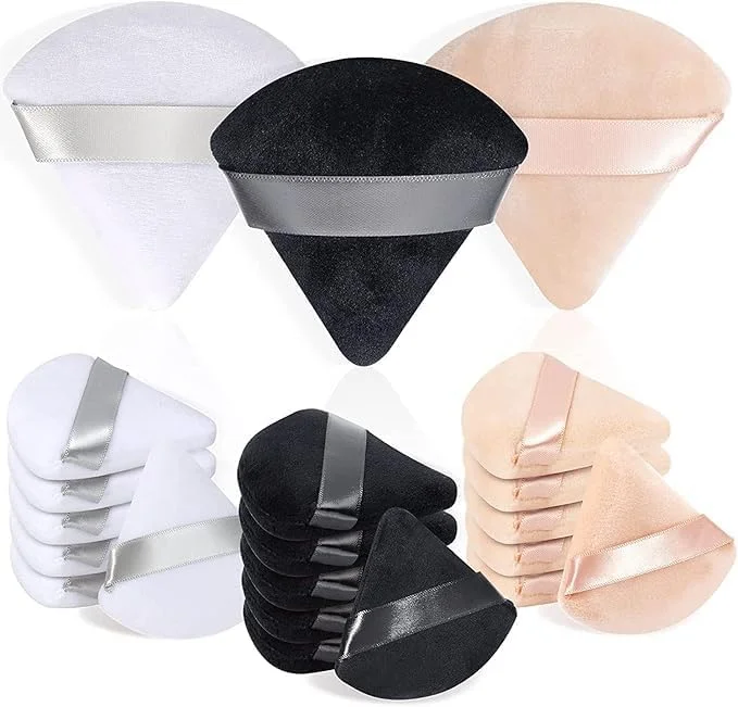 پدهای آرایشی مثلثی پودری چند رنگ، پدهای آرایشی مخملی نرم برای پودر فیکس، کرم پودر، رژگونه و تثبیت کننده، اپلیکاتور صورت قابل استفاده مجدد مرطوب و خشک با بند (مدل 4)