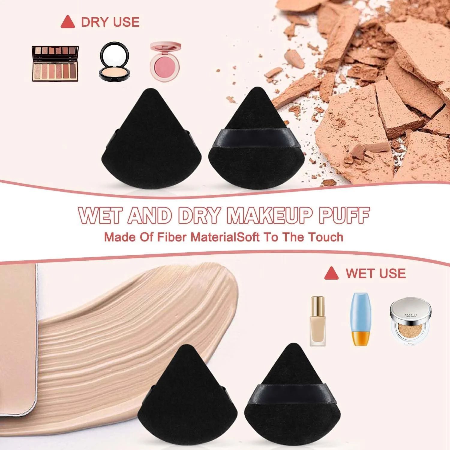 پدهای آرایشی اینورا (برچسب) 6 عددی برای پودر صورت - مجموعه اسفنج های ترکیب کننده فونداسیون شل - ابزار بلندر مثلثی شکل برای پودرهای مرطوب و خشک (مشکی)