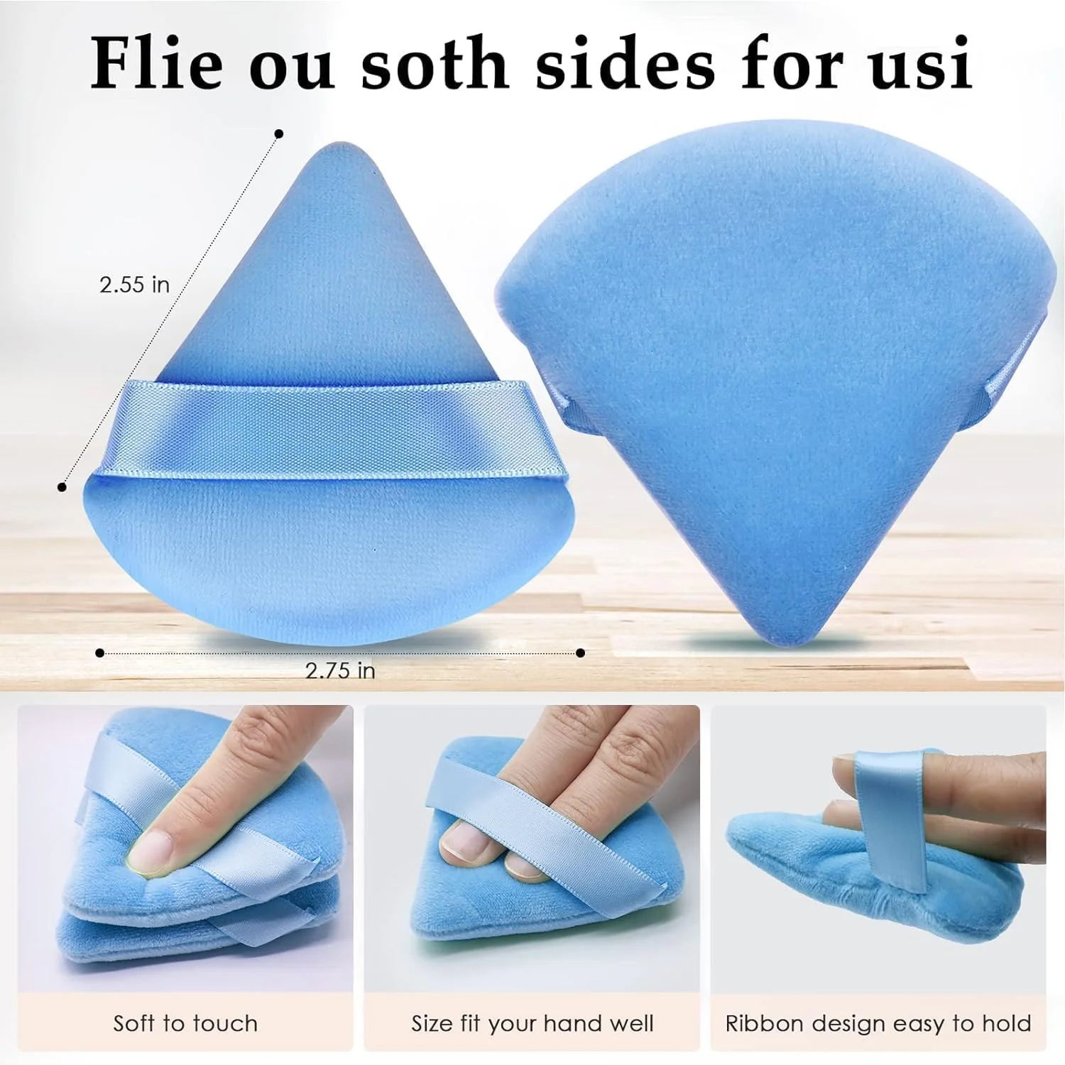 پد پودر مثلثی FUIN، 2 عدد، پد آرایشی، پد پودر، پد مخملی ترکیب کننده کرم پودر، ابزار آرایشی نرم برای آرایش چشم، مناسب برای پودر فیکس، لوازم آرایشی، کرم پودر، آرایش خشک و مرطوب