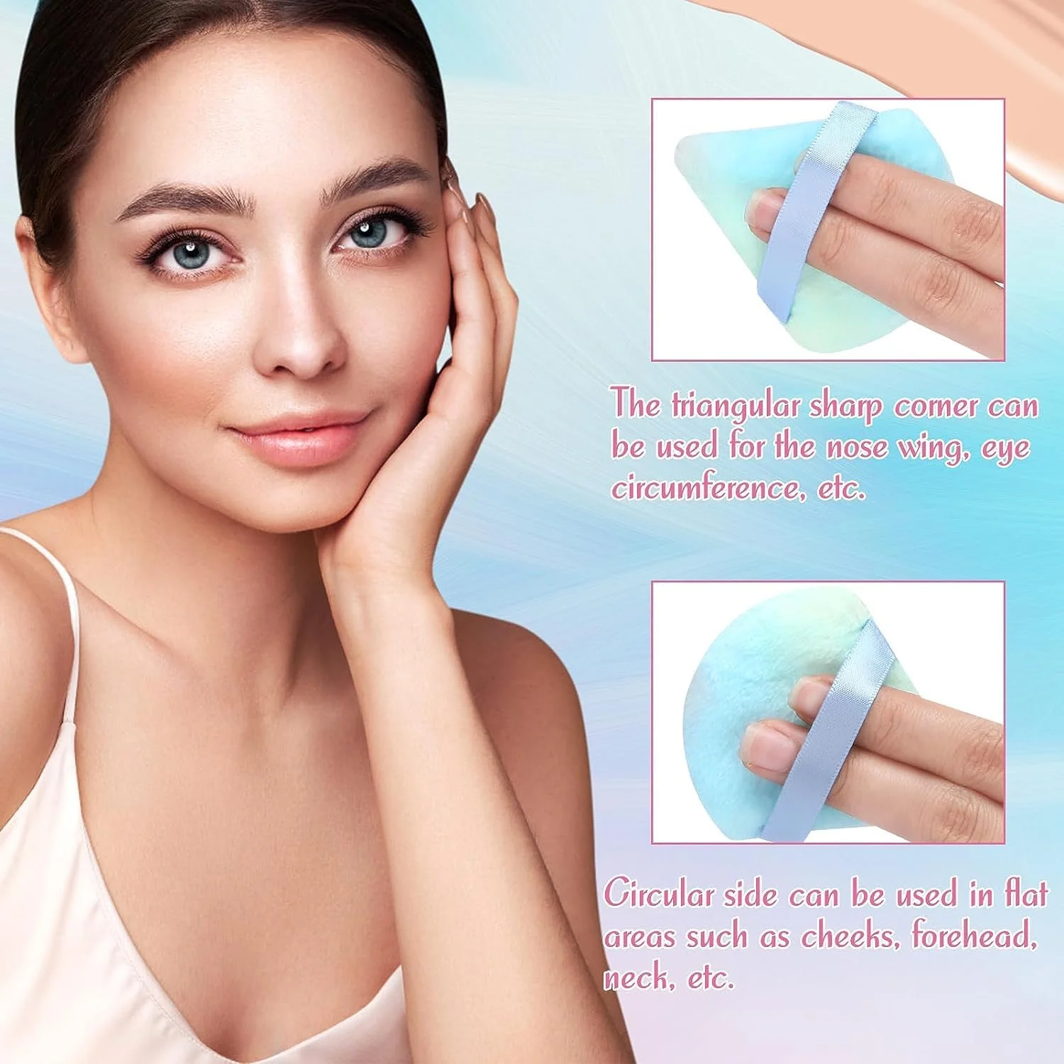 پدهای پودری مثلثی FUIN، مجموعه 2 عددی، پد آرایشی صورت، اسفنج مخملی قابل شستشو و استفاده مجدد، ابزار آرایشی پودر شل برای زیر چشم و صورت (چند رنگ) پدهای پودری مثلثی FUIN، مجموعه 2 عددی، پد آرایشی صورت، اسفنج مخملی قابل شستشو و استفاده مجدد، ابزار آرایشی پودر شل برای زیر چشم و صورت (چند رنگ)