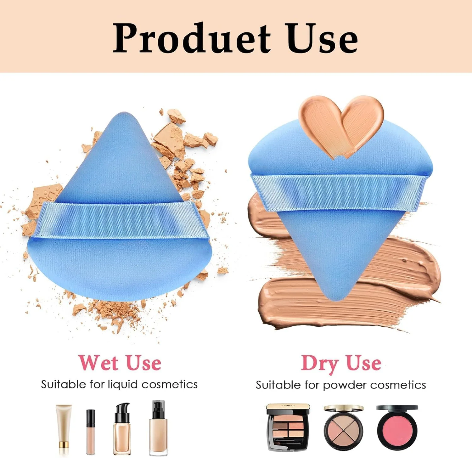 پد پودر مثلثی FUIN، 2 عدد، پد آرایشی، پد پودر، پد مخملی ترکیب کننده کرم پودر، ابزار آرایشی نرم برای آرایش چشم، مناسب برای پودر فیکس، لوازم آرایشی، کرم پودر، آرایش خشک و مرطوب