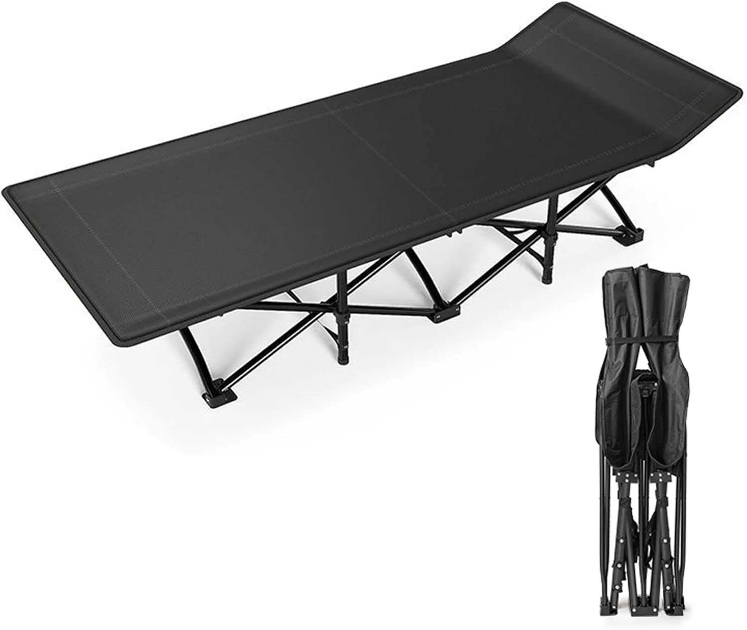 تخت تاشو کمپینگ قابل حمل Beauenty، تحمل وزن تا 200 کیلوگرم، تخت یک نفره فضای باز با بند نگهداری، صندلی استراحت برای کمپ، دفتر، ساحل، چرت زدن (پارچه آکسفورد 600D)