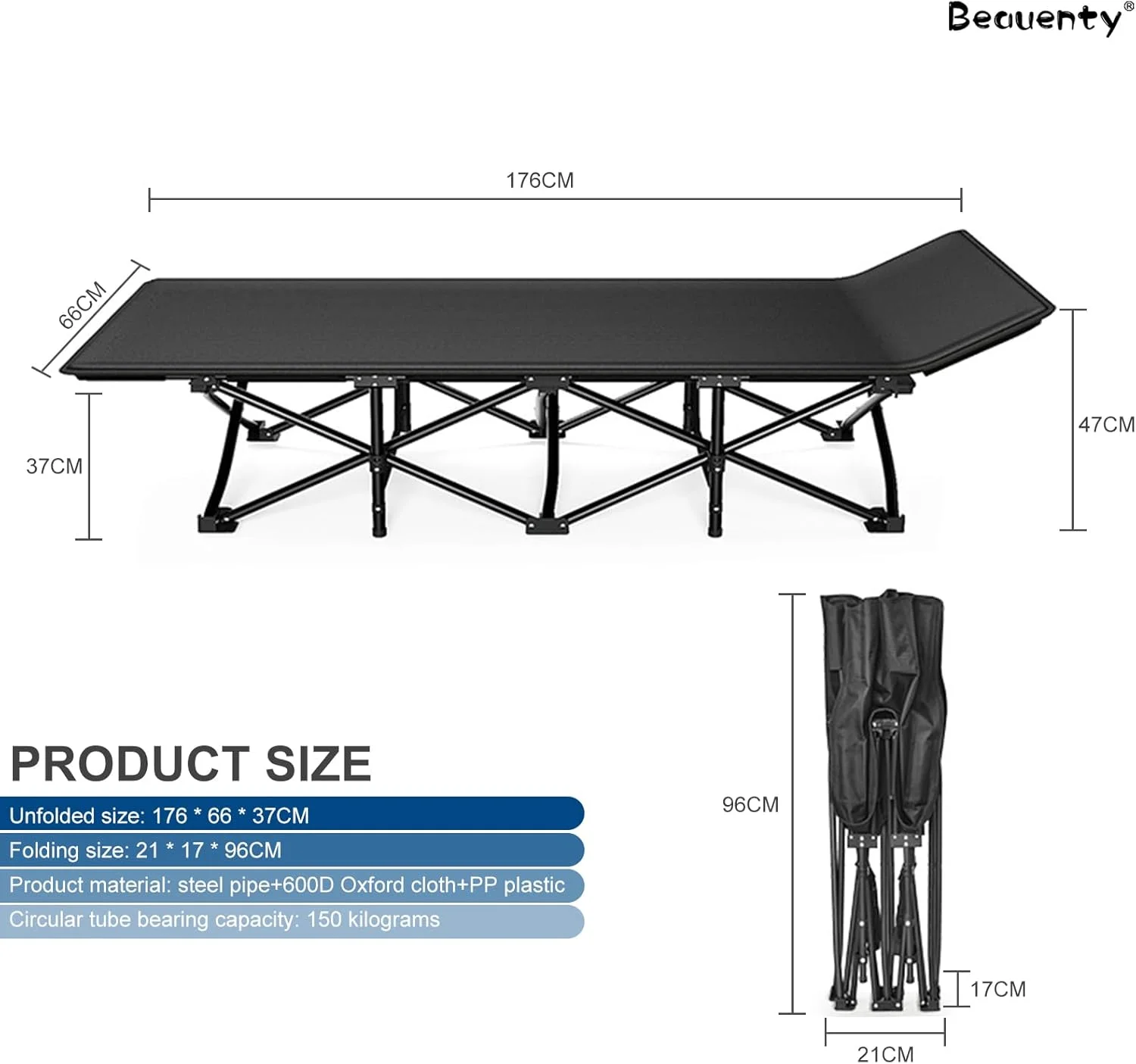 تخت تاشو کمپینگ قابل حمل Beauenty، تحمل وزن تا 200 کیلوگرم، تخت یک نفره فضای باز با بند نگهداری، صندلی استراحت برای کمپ، دفتر، ساحل، چرت زدن (پارچه آکسفورد 600D) تخت تاشو کمپینگ قابل حمل Beauenty، تحمل وزن تا 200 کیلوگرم، تخت یک نفره فضای باز با بند نگهداری، صندلی استراحت برای کمپ، دفتر، ساحل، چرت زدن (پارچه آکسفورد 600D)