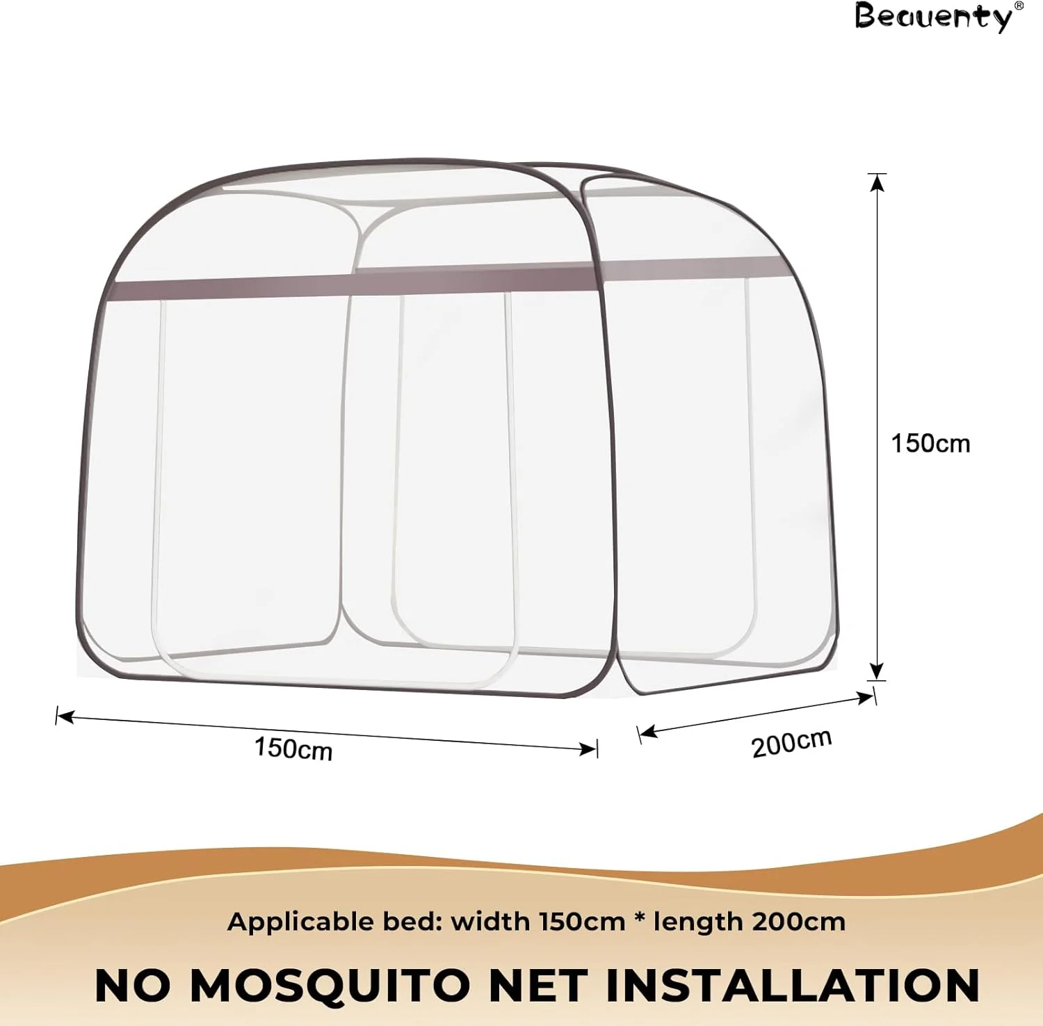 توری پشه بند تاشو Beauenty مناسب تخت خواب، 150 * 200 سانتی متر، دارای دو درب، توری پشه بند قابل حمل با کف توری، مناسب برای استفاده در فضای داخلی، خارجی و کمپینگ (صورتی کثیف)