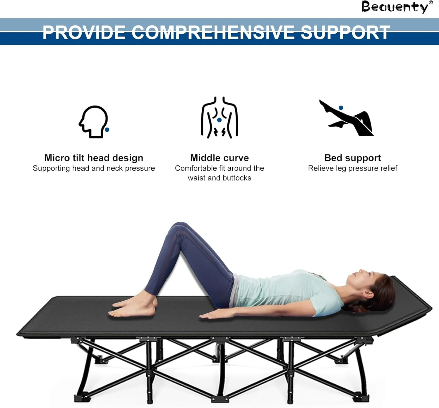 تخت تاشو کمپینگ قابل حمل Beauenty، تحمل وزن تا 200 کیلوگرم، تخت یک نفره فضای باز با بند نگهداری، صندلی استراحت برای کمپ، دفتر، ساحل، چرت زدن (پارچه آکسفورد 600D) تخت تاشو کمپینگ قابل حمل Beauenty، تحمل وزن تا 200 کیلوگرم، تخت یک نفره فضای باز با بند نگهداری، صندلی استراحت برای کمپ، دفتر، ساحل، چرت زدن (پارچه آکسفورد 600D)