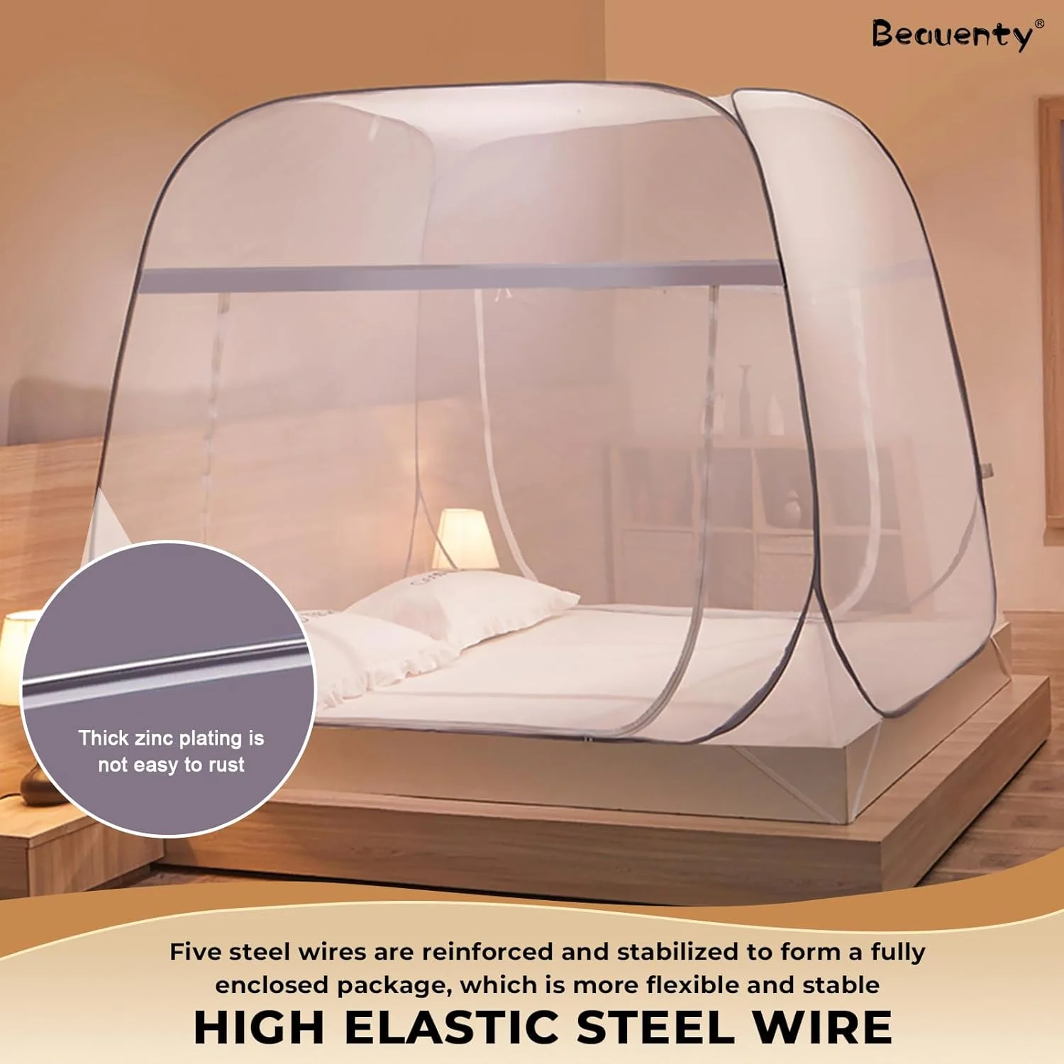 توری پشه بند تاشو Beauenty مناسب تخت خواب، 150 * 200 سانتی متر، دارای دو درب، توری پشه بند قابل حمل با کف توری، مناسب برای استفاده در فضای داخلی، خارجی و کمپینگ (صورتی کثیف)