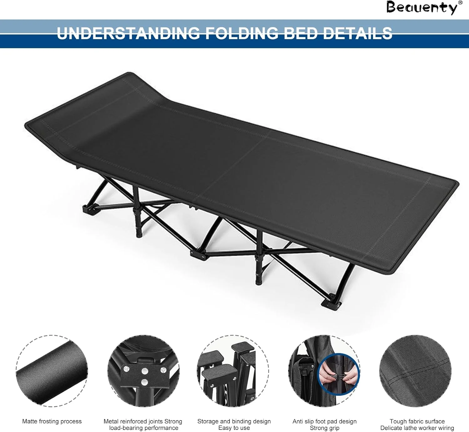 تخت تاشو کمپینگ قابل حمل Beauenty، تحمل وزن تا 200 کیلوگرم، تخت یک نفره فضای باز با بند نگهداری، صندلی استراحت برای کمپ، دفتر، ساحل، چرت زدن (پارچه آکسفورد 600D) تخت تاشو کمپینگ قابل حمل Beauenty، تحمل وزن تا 200 کیلوگرم، تخت یک نفره فضای باز با بند نگهداری، صندلی استراحت برای کمپ، دفتر، ساحل، چرت زدن (پارچه آکسفورد 600D)