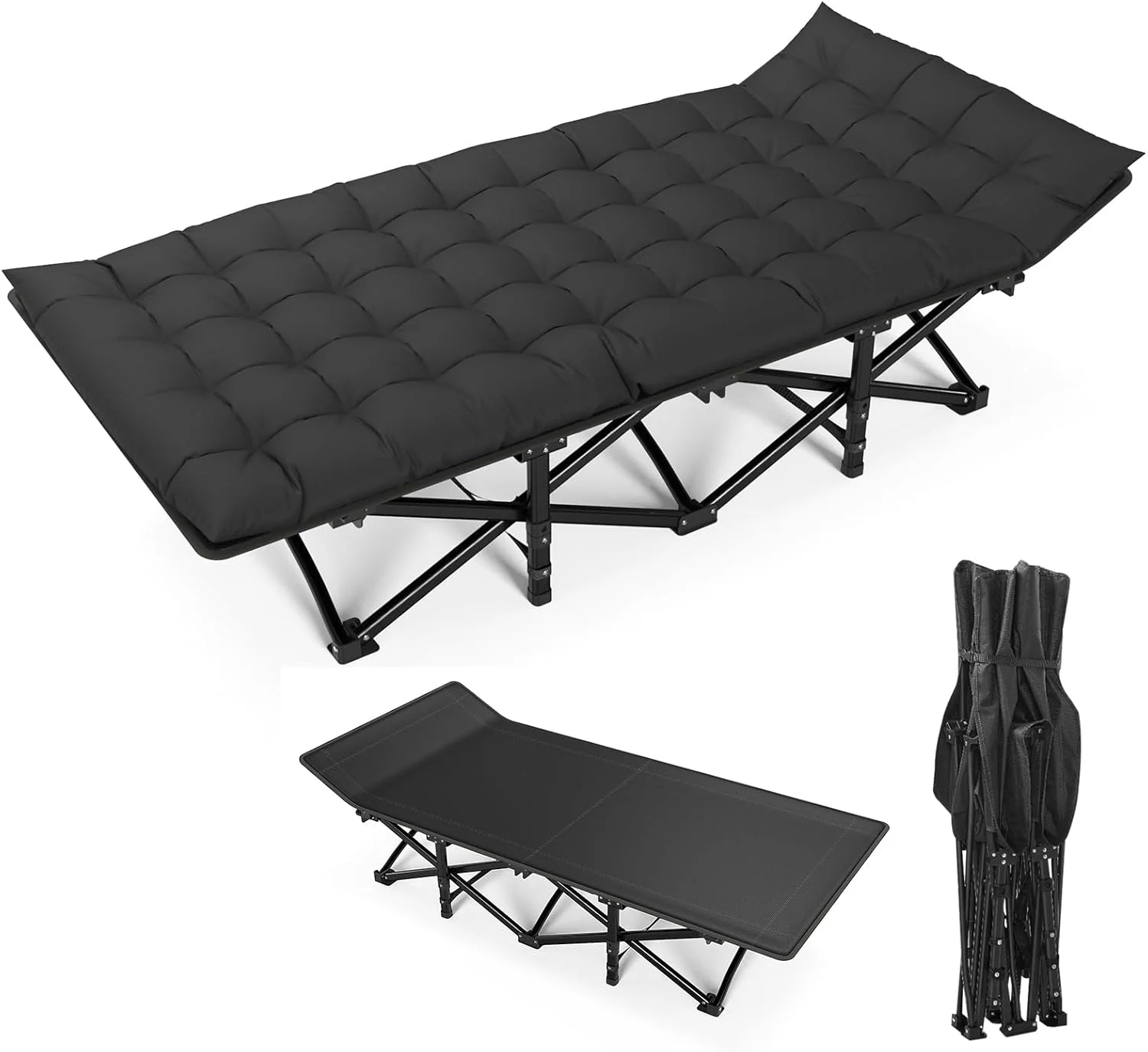 تختخواب تاشو مسافرتی Beauenty، تخت کمپینگ تاشو با تشک، تختخواب سنگین وزن، تخت اسکورت، صندلی استراحت برای پیاده روی، استخر، ساحل، پاسیو، دفتر و خانه (مدل 1)