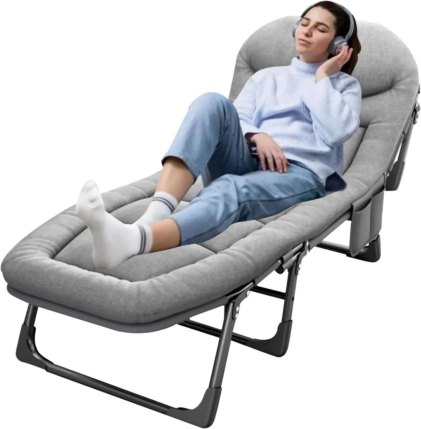 تخت تاشو هشت پایه سنگین Beauenty به همراه تشک - 6 موقعیت قابل تنظیم، تخت تاشو قابل حمل با ظرفیت 160 کیلوگرم برای بزرگسالان، تخت کمپینگ داخلی/خارجی، صندلی استراحت اداری و تخت ساحلی (190 * 65 * 30 سانتی متر)