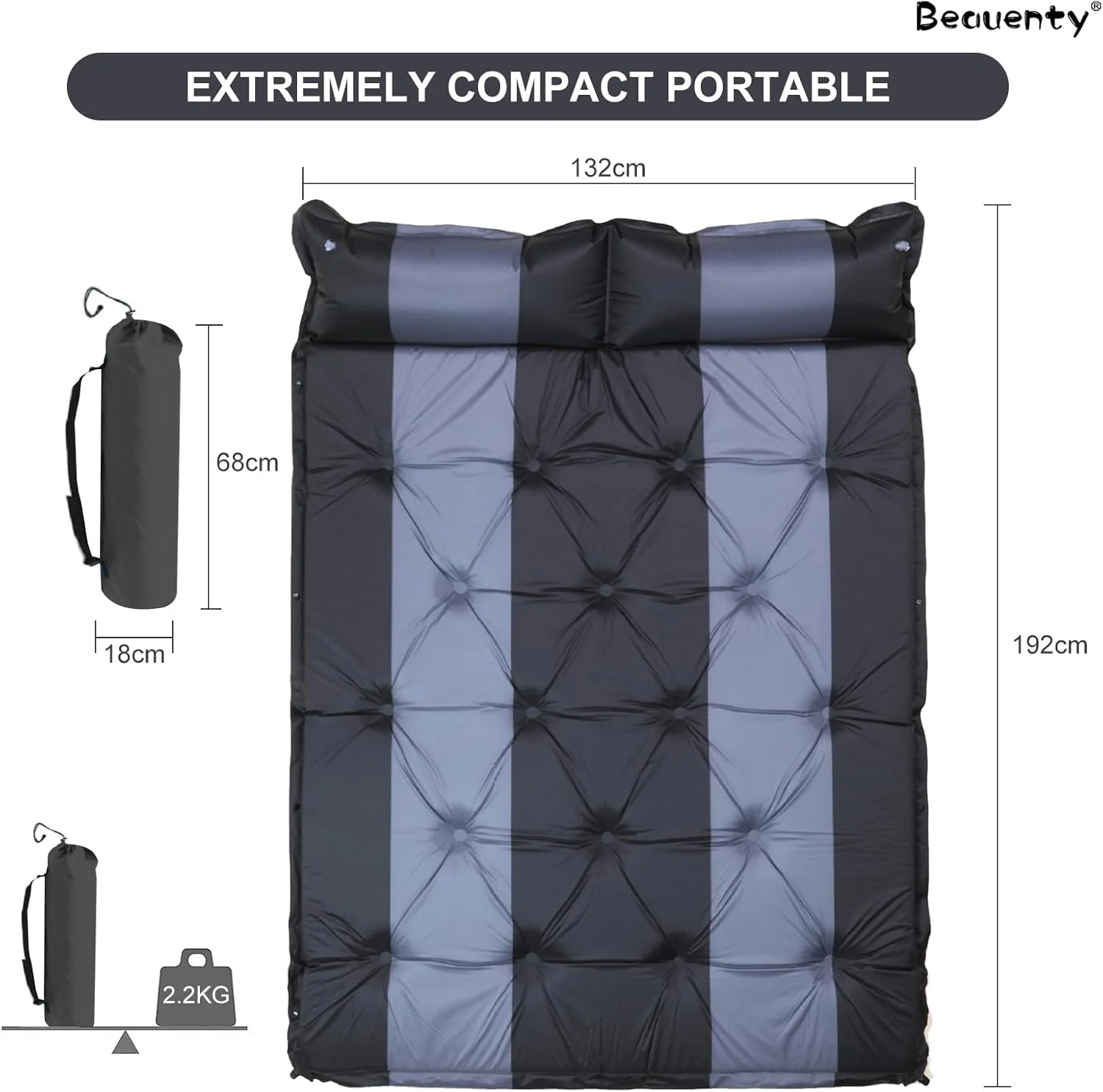 تشک بادی کمپینگ دو نفره قابل حمل Beauenty، تشک خواب خود باد شونده 4 فصل، پمپ داخلی، تشک بادی سبک وزن بزرگسالان برای مسافرت و پیاده روی (خاکستری مشکی) تشک بادی کمپینگ دو نفره قابل حمل Beauenty، تشک خواب خود باد شونده 4 فصل، پمپ داخلی، تشک بادی سبک وزن بزرگسالان برای مسافرت و پیاده روی (خاکستری مشکی)
