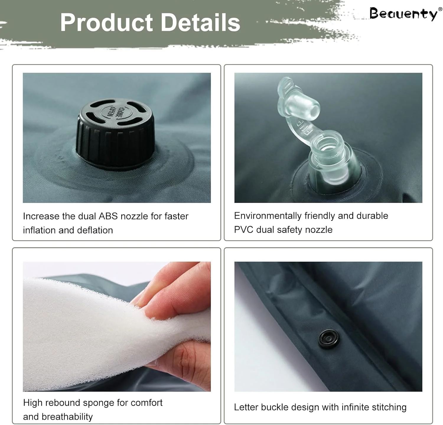 تشک بادی سفری قابل حمل Beauenty، تشک خواب خود بادشو 4 فصل، پمپ داخلی، تشک بادی سبک وزن کمپینگ (سبز)