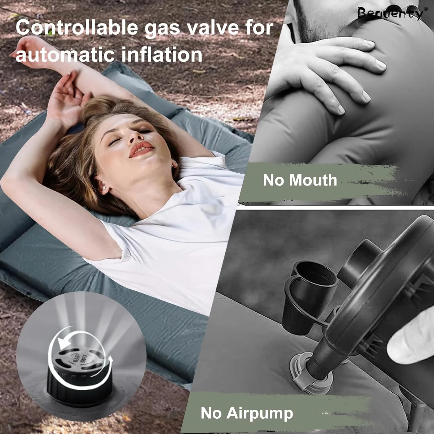 تشک بادی سفری قابل حمل Beauenty، تشک خواب خود بادشو 4 فصل، پمپ داخلی، تشک بادی سبک وزن کمپینگ (سبز)
