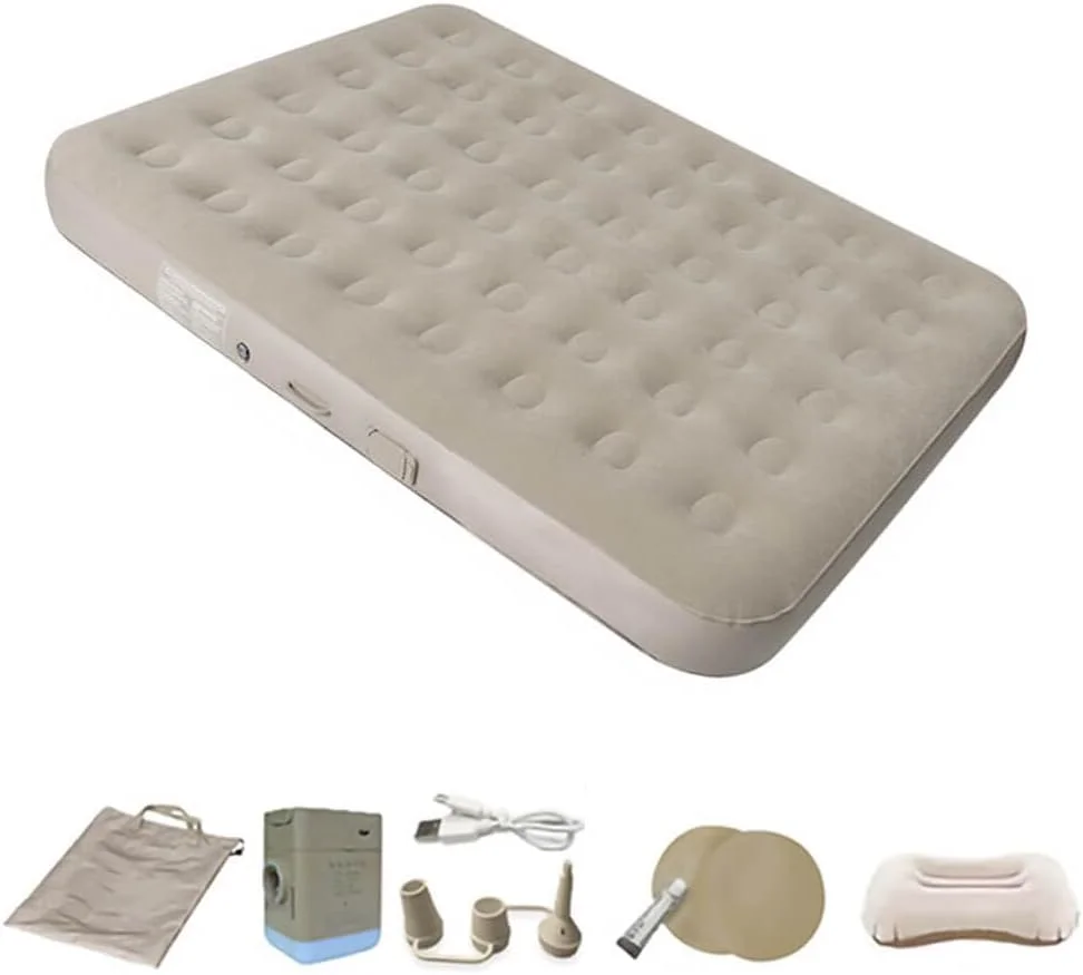 تخت بادی اتوماتیک برای تشک های خواب در فضای باز با پمپ داخلی، تخت بادی خود باد شونده سریع برای کمپینگ، منزل، مسافرت قابل حمل (دو نفره)
