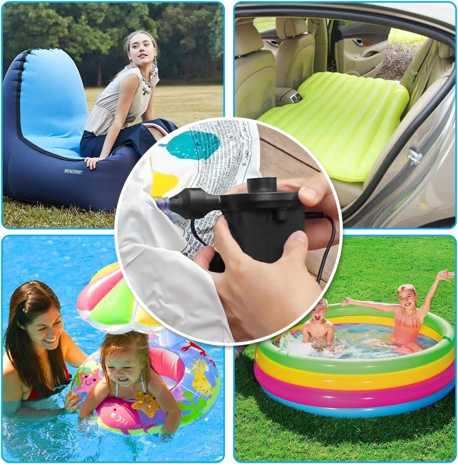 پمپ باد برقی قابل حمل با قابلیت پر کردن سریع به همراه 3 نازل، دمنده و مکنده برای تشک بادی، تخت بادی، حلقه شنا، قایق بادی استخر، کمپینگ، وسایل بادی فضای باز، پمپ باد سریع برای اسباب بازی و قایق پمپ باد برقی قابل حمل با قابلیت پر کردن سریع به همراه 3 نازل، دمنده و مکنده برای تشک بادی، تخت بادی، حلقه شنا، قایق بادی استخر، کمپینگ، وسایل بادی فضای باز، پمپ باد سریع برای اسباب بازی و قایق