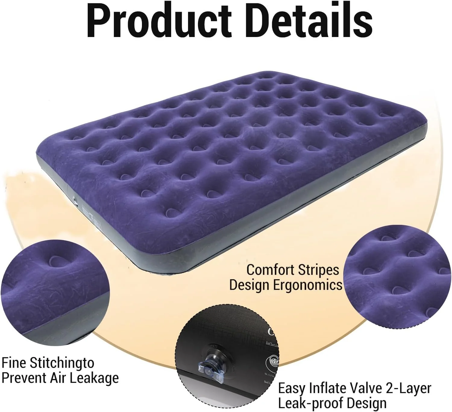 تشک بادی با پمپ داخلی - تشک بادی یک نفره برای کمپینگ، منزل و مسافرت قابل حمل - تخت بادی بادوام - باد کردن آسان/راه اندازی سریع با پمپ هوای برقی قابل حمل