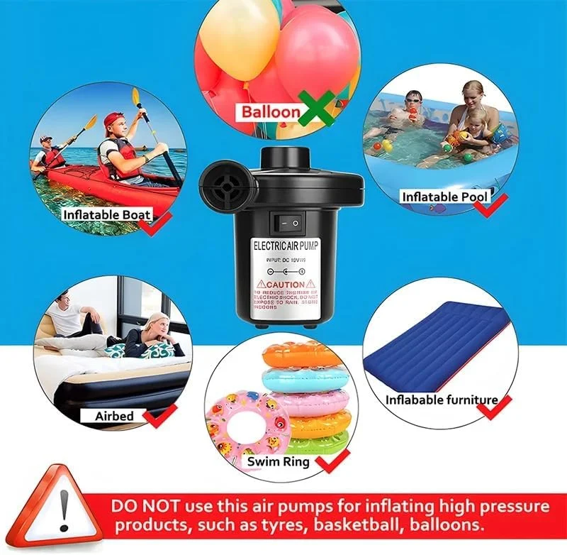 پمپ باد برقی قابل حمل با قابلیت پر کردن سریع به همراه 3 نازل، دمنده و مکنده برای تشک بادی، تخت بادی، حلقه شنا، قایق بادی استخر، کمپینگ، وسایل بادی فضای باز، پمپ باد سریع برای اسباب بازی و قایق پمپ باد برقی قابل حمل با قابلیت پر کردن سریع به همراه 3 نازل، دمنده و مکنده برای تشک بادی، تخت بادی، حلقه شنا، قایق بادی استخر، کمپینگ، وسایل بادی فضای باز، پمپ باد سریع برای اسباب بازی و قایق
