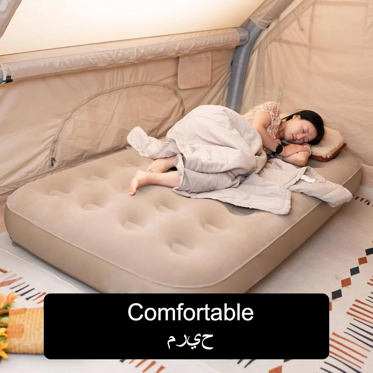 تخت بادی اتوماتیک برای تشک های خواب در فضای باز با پمپ داخلی، تخت بادی خود باد شونده سریع برای کمپینگ، منزل، مسافرت قابل حمل (دو نفره)