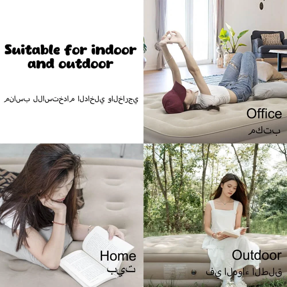 تخت بادی اتوماتیک برای تشک های خواب در فضای باز با پمپ داخلی، تخت بادی خود باد شونده سریع برای کمپینگ، منزل، مسافرت قابل حمل (دو نفره)