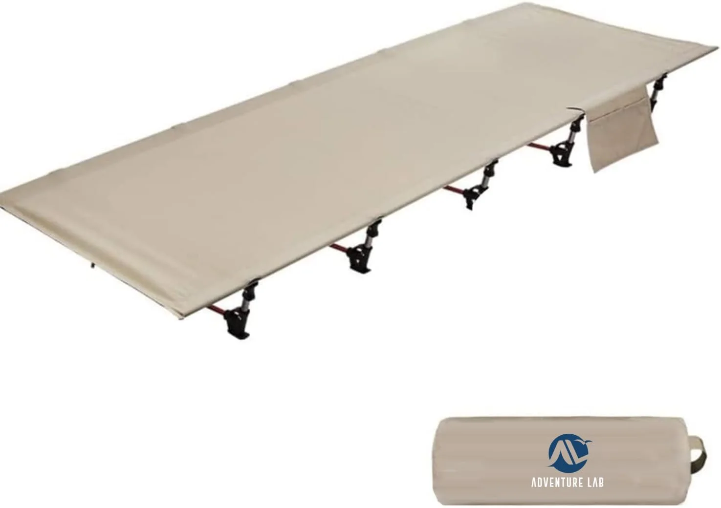 تخت تاشو فوق سبک کمپینگ Adventure Lab | قابل حمل و جمع و جور برای سفر در فضای باز | کمپ اصلی، پیاده روی، کوهنوردی | کوله پشتی سبک وزن (بژ)