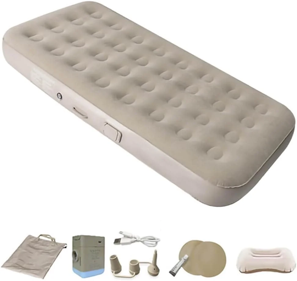 تشک بادی اتوماتیک برای کوسن خواب فضای باز، تشک بادی با پمپ داخلی، تخت بادی خود باد شونده سریع برای کمپینگ، منزل، مسافرت قابل حمل (تک نفره)