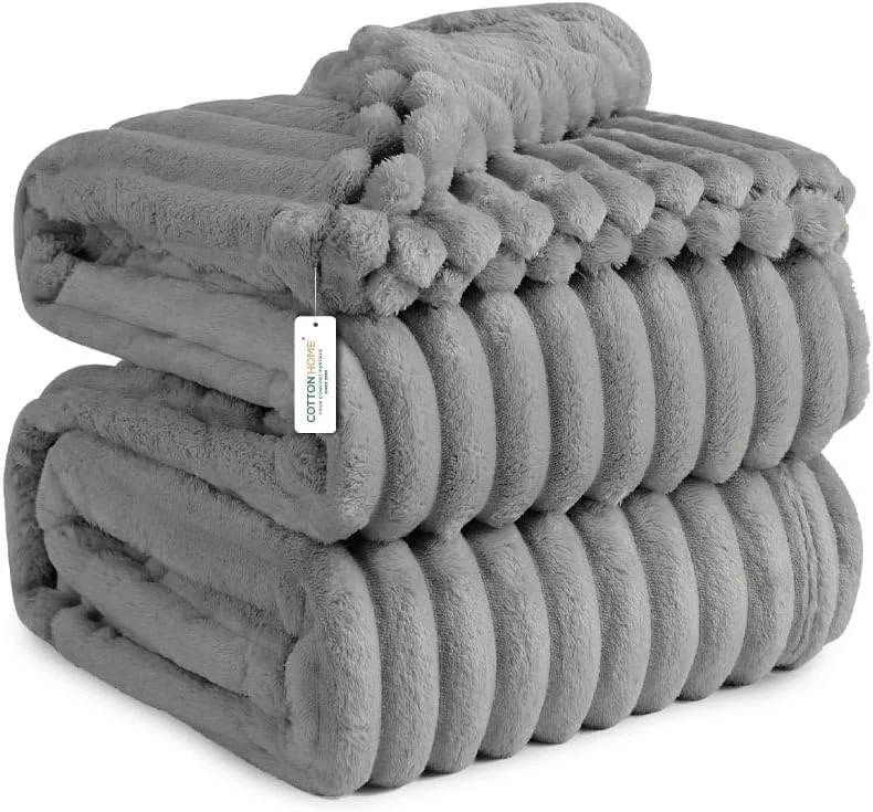 پتو راه راه مخمل پنبه هوم مناسب برای مبل، پتو راه راه شیک برای تخت، مسافرت، کمپینگ، سبک و مناسب برای تمام فصول، 220x240 سانتی متر، خاکستری روشن