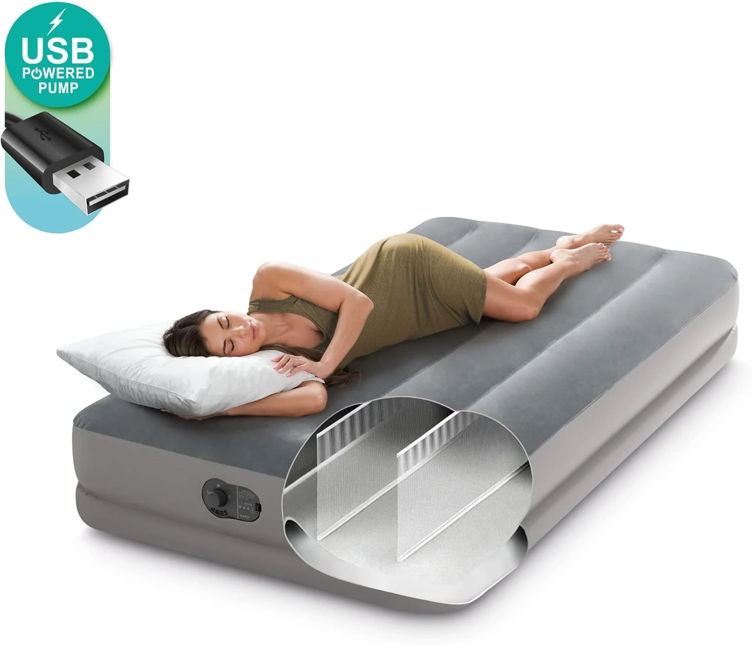 تشک بادی استاندارد اینتکس مدل 64112E Dura-Beam Prestige: فایبر-تک - سایز یک نفره - پمپ برقی USB داخلی - ارتفاع 30 سانتی متر - ظرفیت وزن 136 کیلوگرم، خاکستری تشک بادی استاندارد اینتکس مدل 64112E Dura-Beam Prestige: فایبر-تک - سایز یک نفره - پمپ برقی USB داخلی - ارتفاع 30 سانتی متر - ظرفیت وزن 136 کیلوگرم، خاکستری