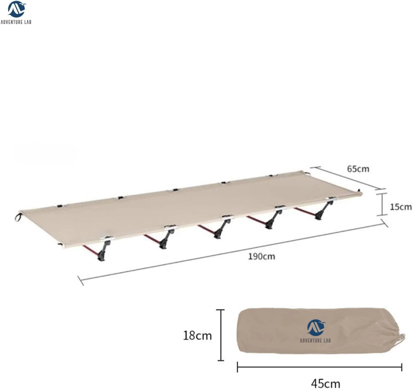تخت تاشو فوق سبک کمپینگ Adventure Lab | قابل حمل و جمع و جور برای سفر در فضای باز | کمپ اصلی، پیاده روی، کوهنوردی | کوله پشتی سبک وزن (بژ)