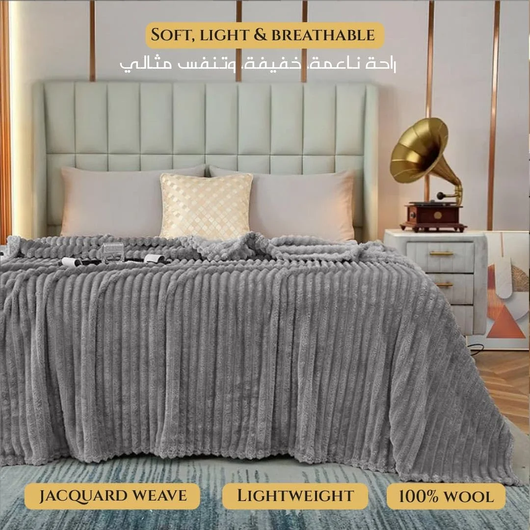 پتو راه راه مخمل پنبه هوم مناسب برای مبل، پتو راه راه شیک برای تخت، مسافرت، کمپینگ، سبک و مناسب برای تمام فصول، 220x240 سانتی متر، خاکستری روشن