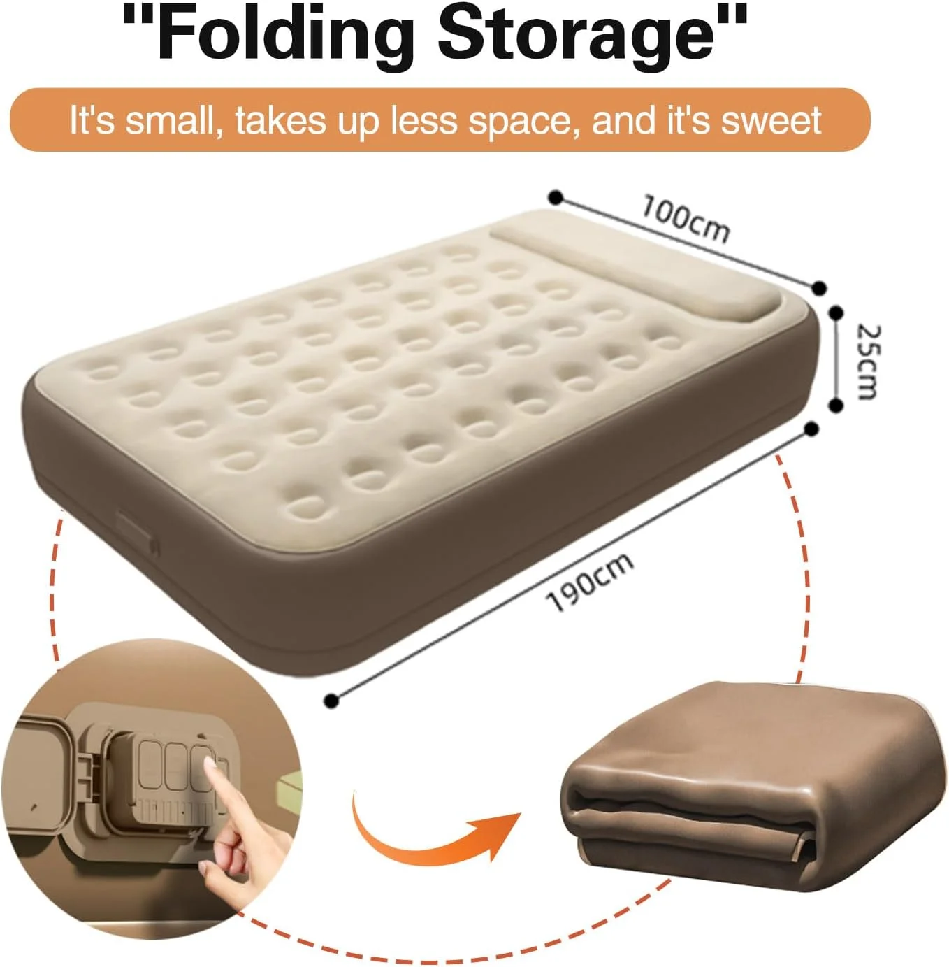 تخت بادی اتوماتیک با پمپ داخلی، تشک بادی BOOM با رویه مخملی، تشک بادی کمپینگ با پمپ بی سیم در 1 دقیقه، تخت بادی لوکس برای خانه، کمپینگ و مهمان (190 * 100 * 25 سانتی متر)