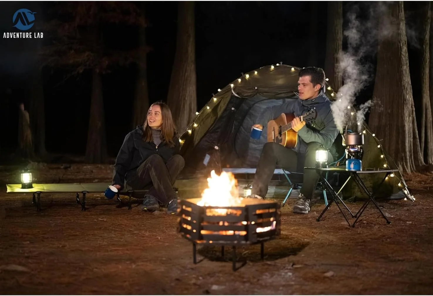 تخت تاشو فوق سبک کمپینگ Adventure Lab | قابل حمل و جمع و جور برای سفر در فضای باز | کمپ اصلی، پیاده روی، کوهنوردی | کوله پشتی سبک وزن (بژ)