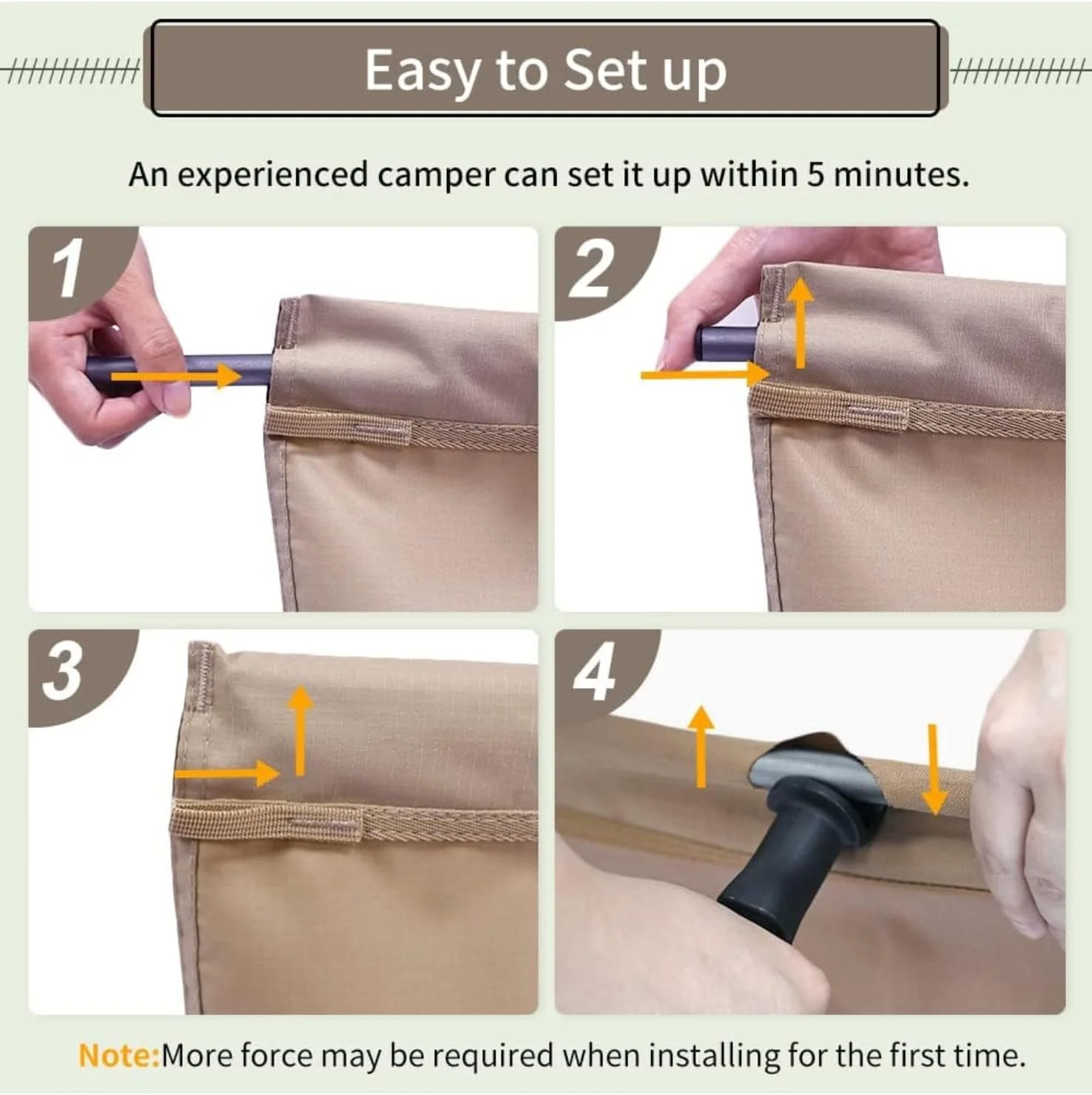 تخت تاشو فوق سبک کمپینگ Adventure Lab | قابل حمل و جمع و جور برای سفر در فضای باز | کمپ اصلی، پیاده روی، کوهنوردی | کوله پشتی سبک وزن (بژ)