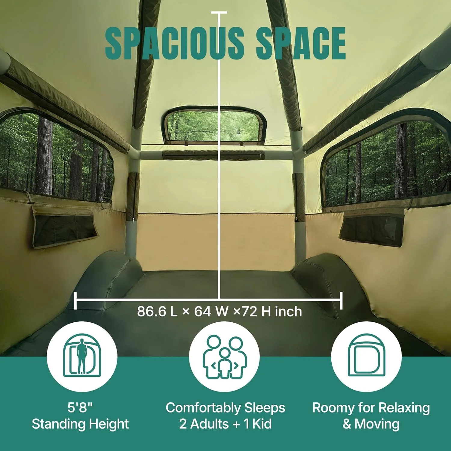 چادر بادی وانت نیفین، مناسب برای تخت وانت 5.5 تا 8 فوت، مناسب برای 2+1 نفر/خانواده، نصب سریع 2 دقیقه ای، ضد آب PU 3000mm و مقاوم در برابر باد، فضای داخلی بزرگ برای مناظر مختلف چادر بادی وانت نیفین، مناسب برای تخت وانت 5.5 تا 8 فوت، مناسب برای 2+1 نفر/خانواده، نصب سریع 2 دقیقه ای، ضد آب PU 3000mm و مقاوم در برابر باد، فضای داخلی بزرگ برای مناظر مختلف