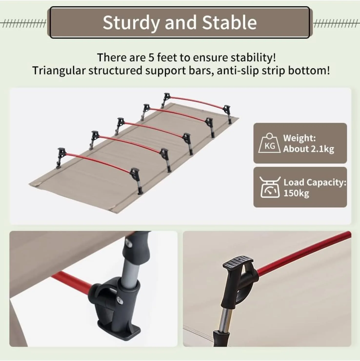 تخت تاشو فوق سبک کمپینگ Adventure Lab | قابل حمل و جمع و جور برای سفر در فضای باز | کمپ اصلی، پیاده روی، کوهنوردی | کوله پشتی سبک وزن (بژ)