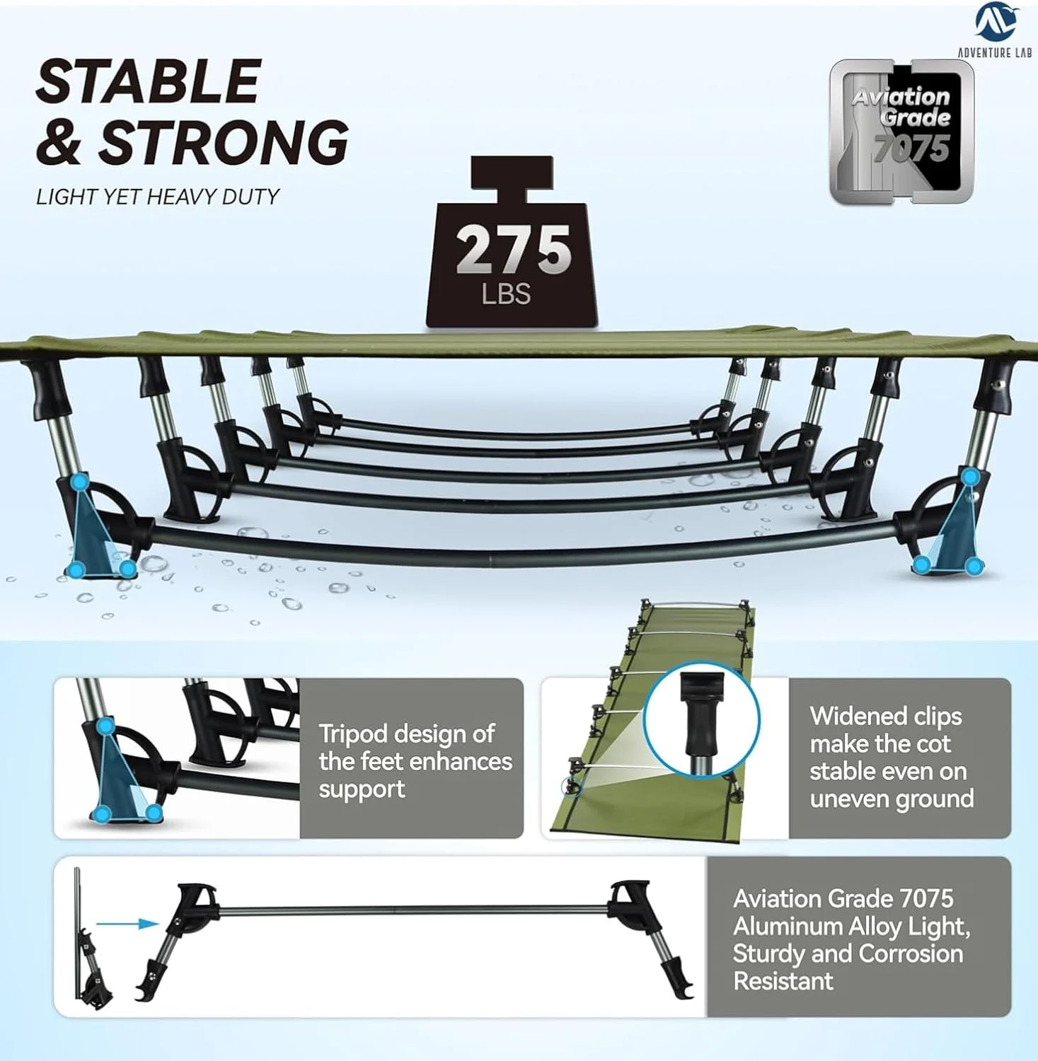تخت تاشو فوق سبک کمپینگ Adventure Lab | قابل حمل و جمع و جور برای سفر در فضای باز | کمپ اصلی، پیاده روی، کوهنوردی | کوله پشتی سبک وزن (بژ)