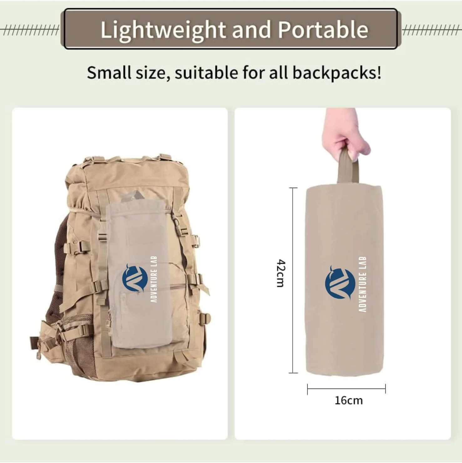 تخت تاشو فوق سبک کمپینگ Adventure Lab | قابل حمل و جمع و جور برای سفر در فضای باز | کمپ اصلی، پیاده روی، کوهنوردی | کوله پشتی سبک وزن (بژ)