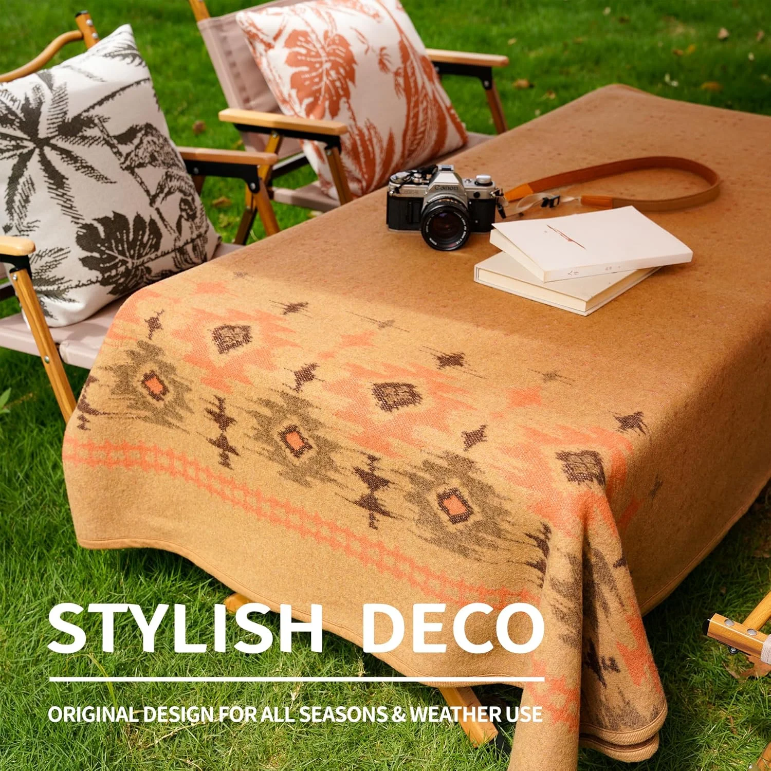 پتو پشمی مرینوس آکوشلا - 220x160 سانتی متر، گرم، ضخیم، قابل شستشو، مناسب تخت، مبل، کمپینگ، پتو مسافرتی برای تمام فصول، رنگ خاکی مایرز