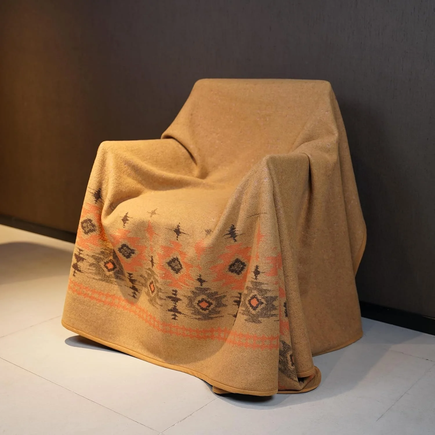 پتو پشمی مرینوس آکوشلا - 220x160 سانتی متر، گرم، ضخیم، قابل شستشو، مناسب تخت، مبل، کمپینگ، پتو مسافرتی برای تمام فصول، رنگ خاکی مایرز